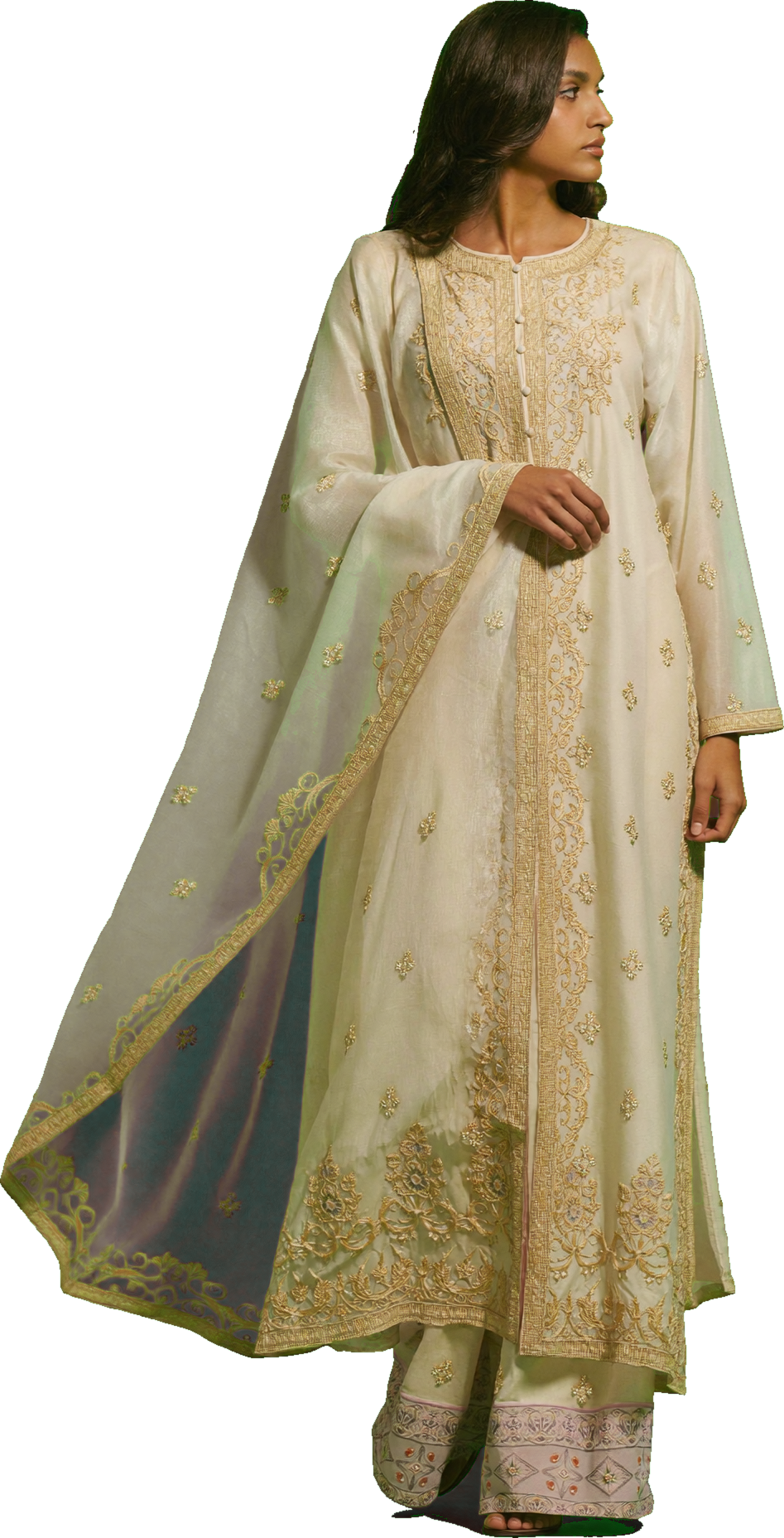 ARAAF Ivory Noor kaftan model transparent cutout